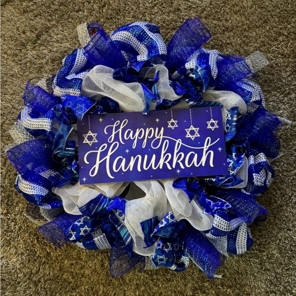 Festive Blue and White Hanukkah Wreath